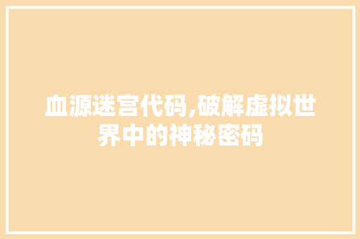 血源迷宫代码,破解虚拟世界中的神秘密码