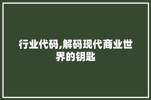 行业代码,解码现代商业世界的钥匙