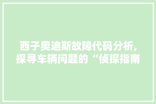 西子奥迪斯故障代码分析,探寻车辆问题的“侦探指南”