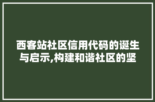 西客站社区信用代码的诞生与启示,构建和谐社区的坚实基石