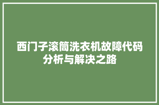 西门子滚筒洗衣机故障代码分析与解决之路