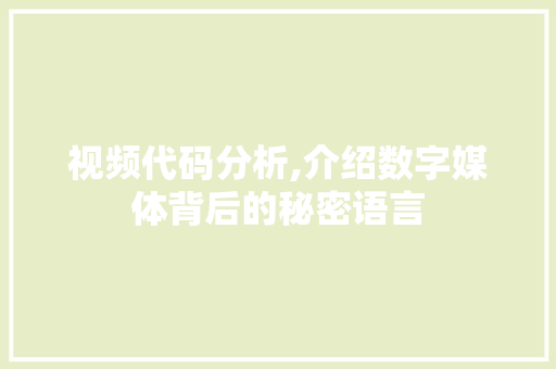 视频代码分析,介绍数字媒体背后的秘密语言