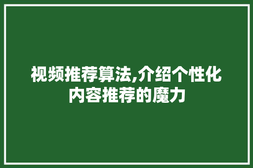 视频推荐算法,介绍个性化内容推荐的魔力