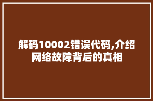 解码10002错误代码,介绍网络故障背后的真相