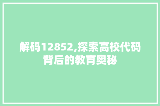 解码12852,探索高校代码背后的教育奥秘