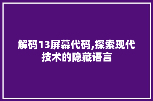 解码13屏幕代码,探索现代技术的隐藏语言