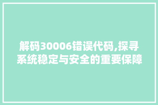 解码30006错误代码,探寻系统稳定与安全的重要保障