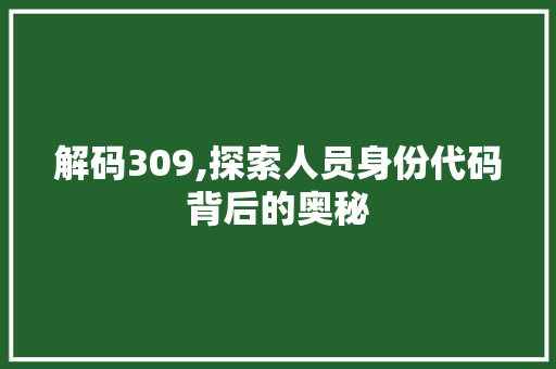 解码309,探索人员身份代码背后的奥秘