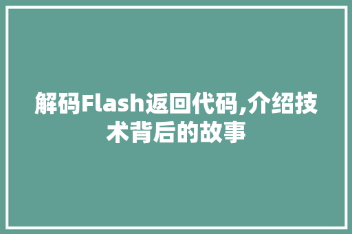 解码Flash返回代码,介绍技术背后的故事