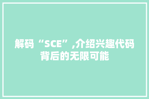 解码“SCE”,介绍兴趣代码背后的无限可能