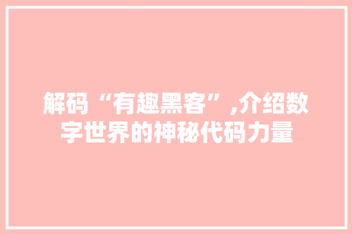 解码“有趣黑客”,介绍数字世界的神秘代码力量