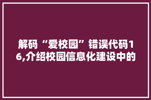 解码“爱校园”错误代码16,介绍校园信息化建设中的技术挑战与应对步骤