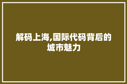 解码上海,国际代码背后的城市魅力