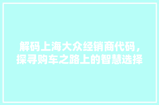 解码上海大众经销商代码，探寻购车之路上的智慧选择