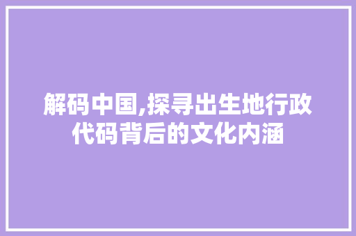 解码中国,探寻出生地行政代码背后的文化内涵