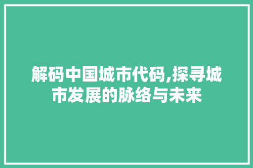 解码中国城市代码,探寻城市发展的脉络与未来