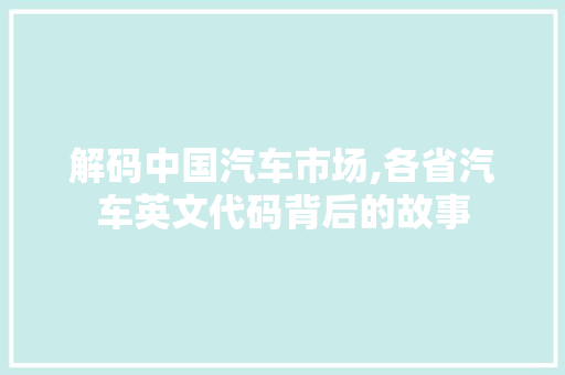 解码中国汽车市场,各省汽车英文代码背后的故事