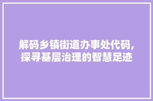 解码乡镇街道办事处代码,探寻基层治理的智慧足迹