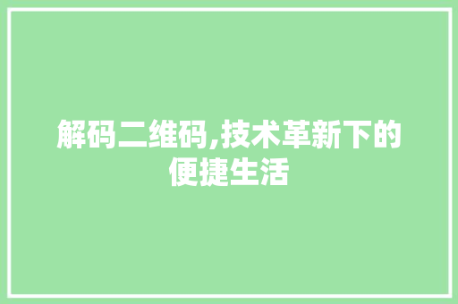 解码二维码,技术革新下的便捷生活