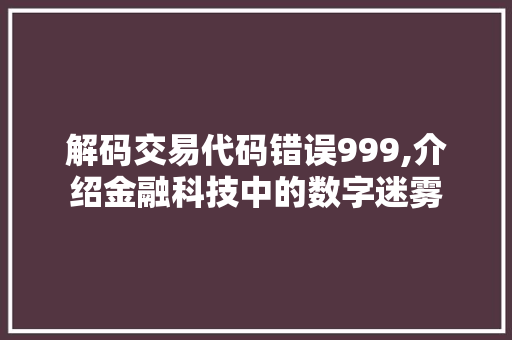 解码交易代码错误999,介绍金融科技中的数字迷雾