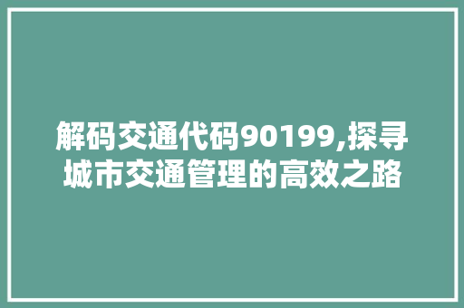 解码交通代码90199,探寻城市交通管理的高效之路