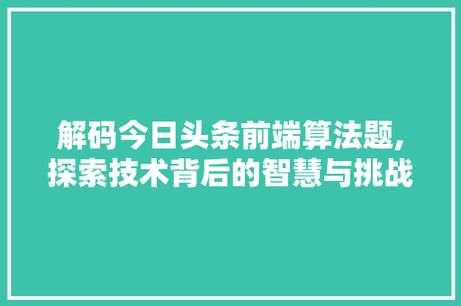 解码今日头条前端算法题,探索技术背后的智慧与挑战