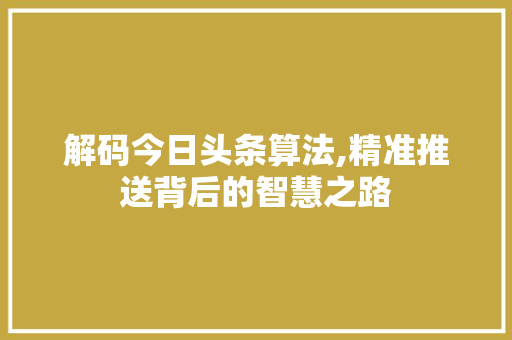 解码今日头条算法,精准推送背后的智慧之路