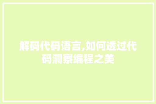 解码代码语言,如何透过代码洞察编程之美