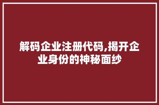 解码企业注册代码,揭开企业身份的神秘面纱