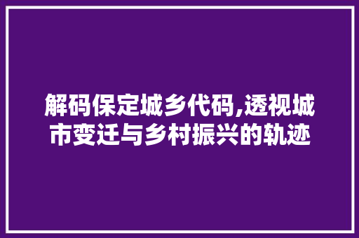 解码保定城乡代码,透视城市变迁与乡村振兴的轨迹