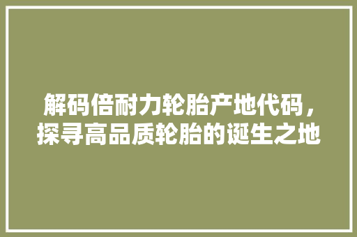 解码倍耐力轮胎产地代码，探寻高品质轮胎的诞生之地