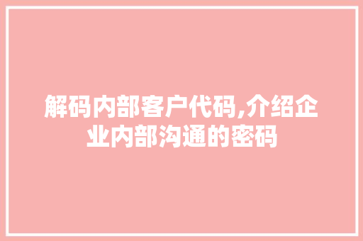 解码内部客户代码,介绍企业内部沟通的密码