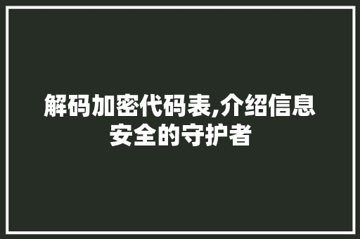 解码加密代码表,介绍信息安全的守护者