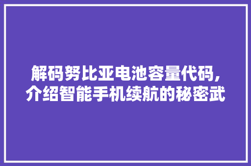 解码努比亚电池容量代码,介绍智能手机续航的秘密武器