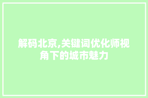 解码北京,关键词优化师视角下的城市魅力