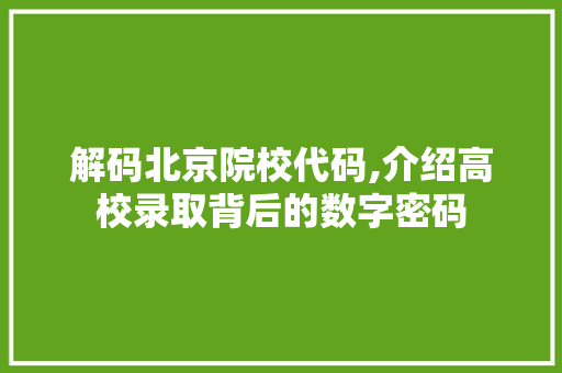 解码北京院校代码,介绍高校录取背后的数字密码