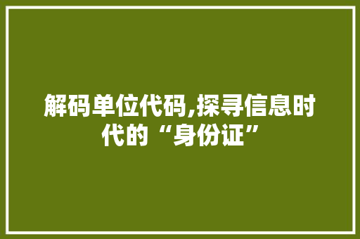 解码单位代码,探寻信息时代的“身份证”