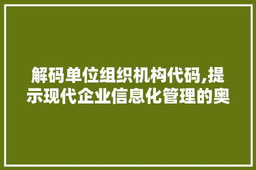 解码单位组织机构代码,提示现代企业信息化管理的奥秘