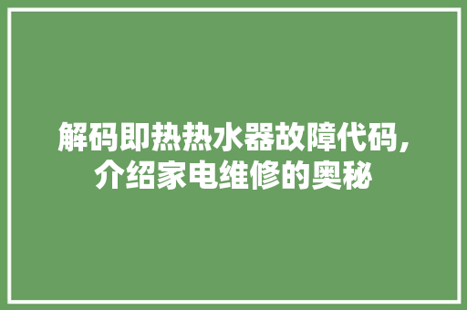 解码即热热水器故障代码,介绍家电维修的奥秘