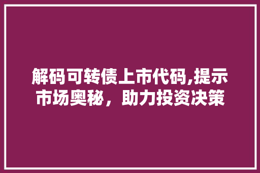 解码可转债上市代码,提示市场奥秘，助力投资决策