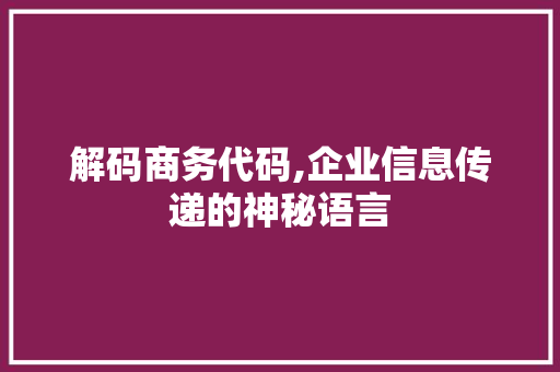 解码商务代码,企业信息传递的神秘语言