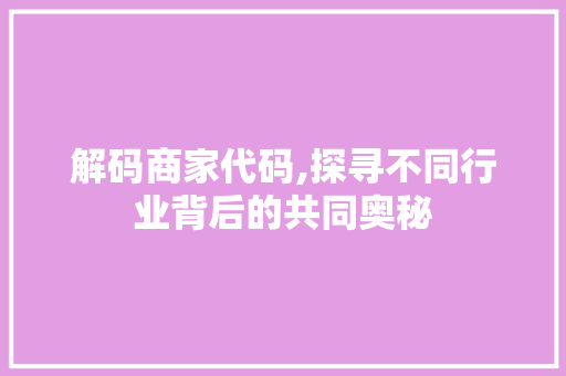 解码商家代码,探寻不同行业背后的共同奥秘