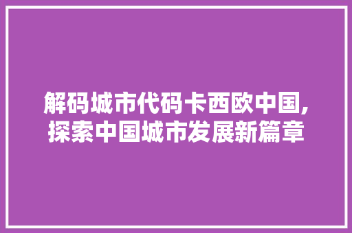 解码城市代码卡西欧中国,探索中国城市发展新篇章