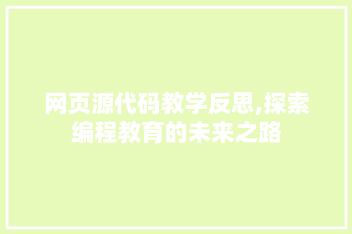 网页源代码教学反思,探索编程教育的未来之路