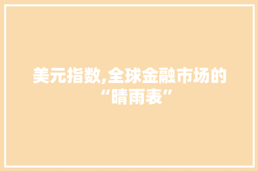 美元指数,全球金融市场的“晴雨表”