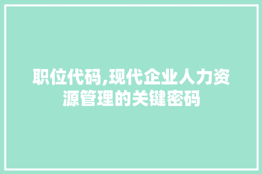 职位代码,现代企业人力资源管理的关键密码