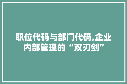 职位代码与部门代码,企业内部管理的“双刃剑”