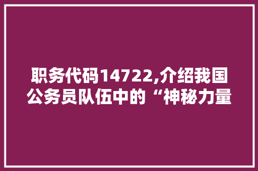 职务代码14722,介绍我国公务员队伍中的“神秘力量”