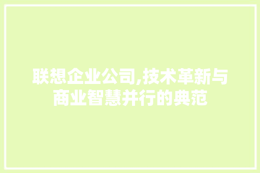 联想企业公司,技术革新与商业智慧并行的典范