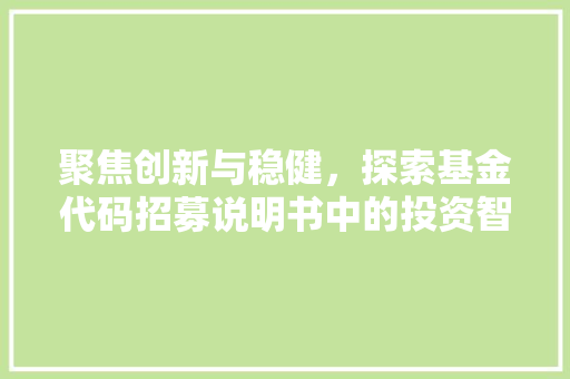 聚焦创新与稳健，探索基金代码招募说明书中的投资智慧